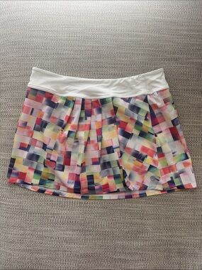 Lija Multicolor Geometric Skater Skirt with White Waistband